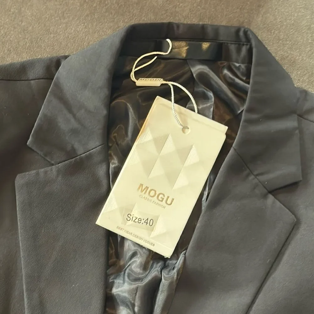 Men’s Black 2 Piece Suit One Button Notched Lapel Size 40 Jacket 36 Pants NWT
